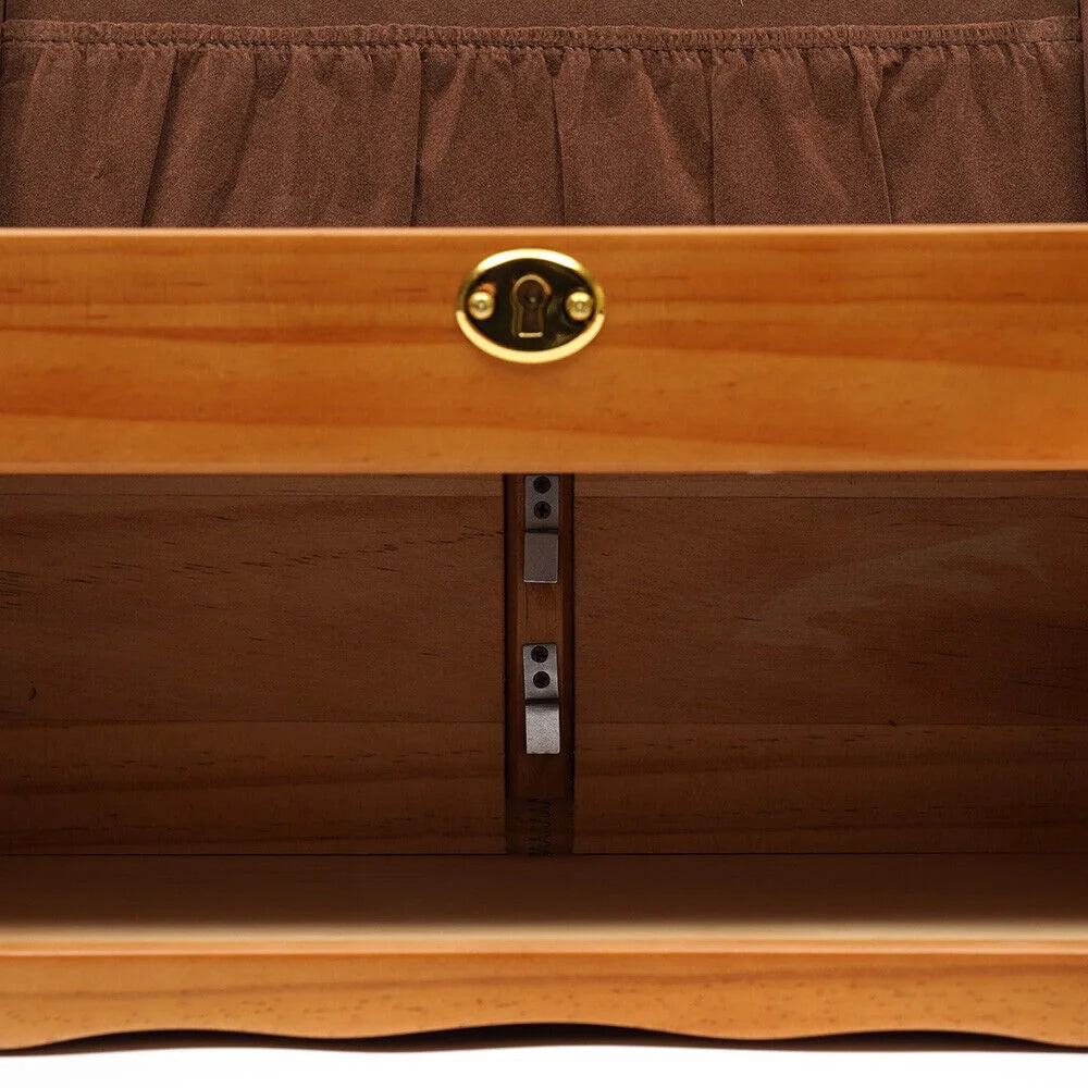 Large Capacity Wooden Jewelry Box 3 Layers Jewelry Storage Box W/ Safe Lock Retro Organizer