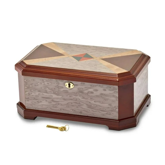 Jewels Cat Eye Burl Blue/Red Inlay High Gloss Jewelry Box