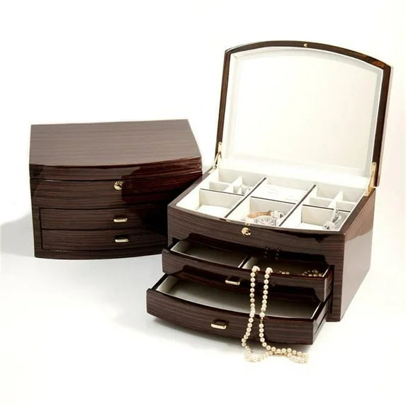 International Lacquered Ebony Zebra Wood Jewelry Box