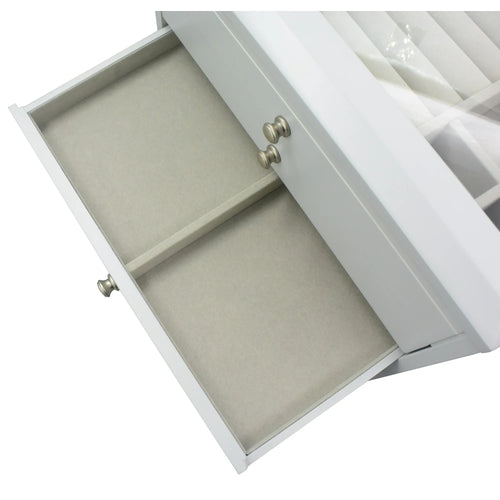 Jewelry Box with Glass Lid, Multi-Compartment Lift-Top, and 3 Drawers