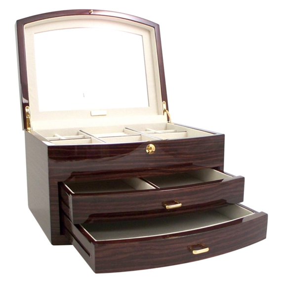 International Lacquered Ebony Zebra Wood Jewelry Box