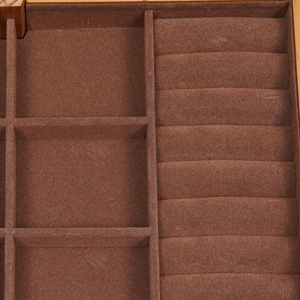 Large Capacity Wooden Jewelry Box 3 Layers Jewelry Storage Box W/ Safe Lock Retro Organizer